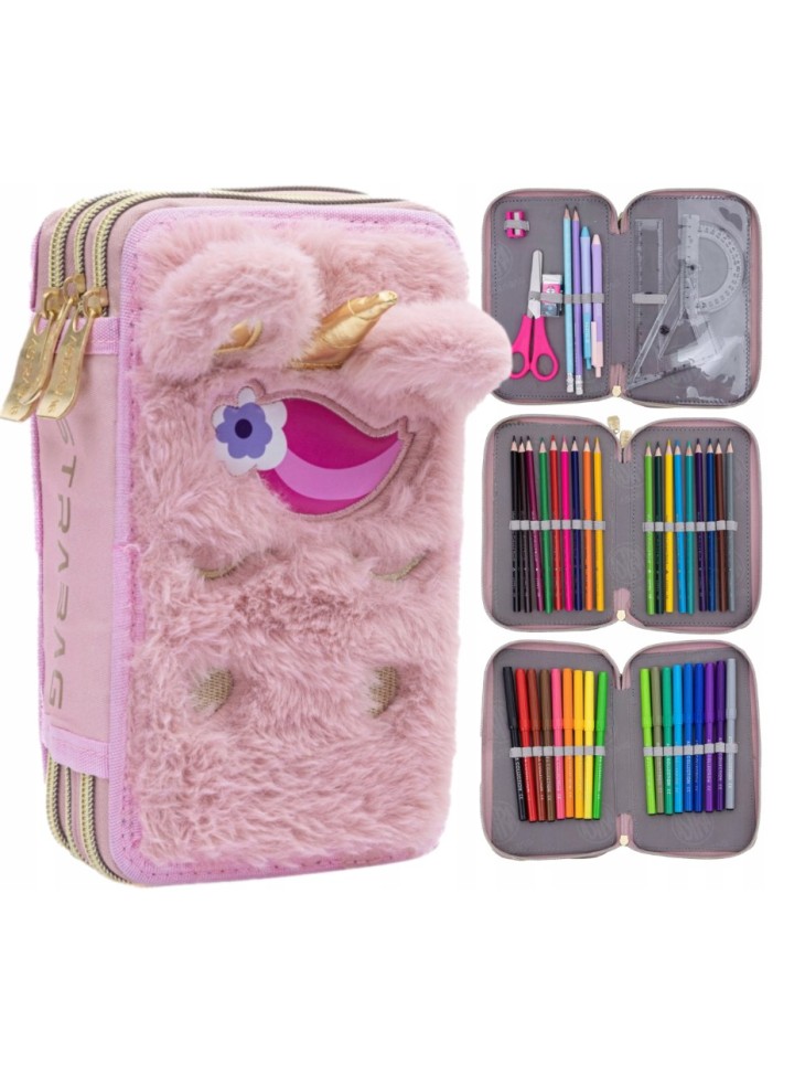 PIÓRNIK POTRÓJNY Z WYPOSAŻENIEM PLUSZOWY FLUFFY UNICORN ASTRABAG