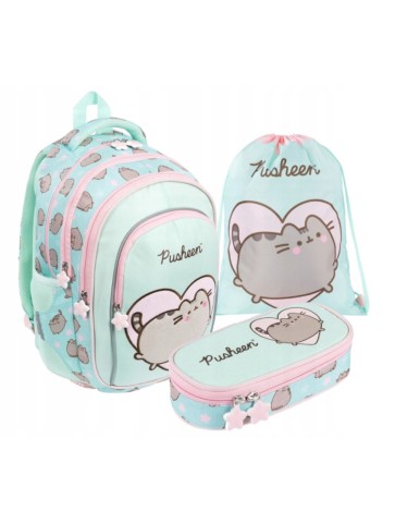 PLECAK+PIÓRNIK+WOREK ZESTAW PUSHEEN MINT ST. MAJEWSKI