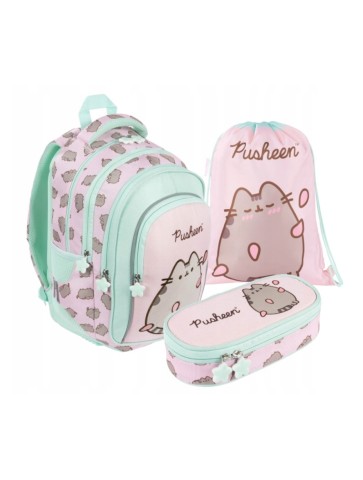 PLECAK+PIÓRNIK+WOREK ZESTAW PUSHEEN PINK ST. MAJEWSKI