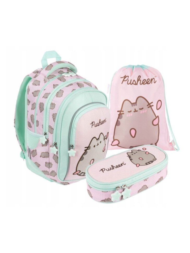 PLECAK+PIÓRNIK+WOREK ZESTAW PUSHEEN PINK ST. MAJEWSKI