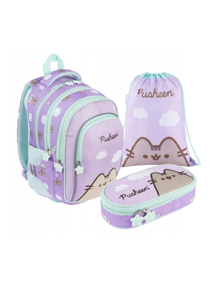 PLECAK+PIÓRNIK+WOREK ZESTAW PUSHEEN VIOLET FIOLET ST. MAJEWSKI