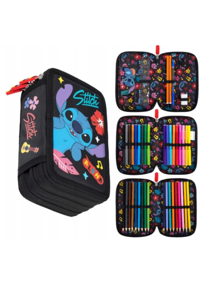 PIÓRNIK POTRÓJNY Z WYPOSAŻENIEM STITCH ALOHA BLACK ST. MAJEWSKI