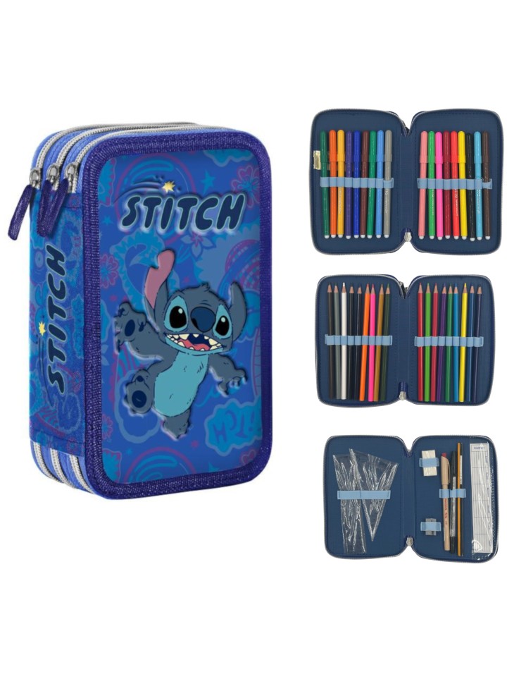 PIÓRNIK POTRÓJNY Z WYPOSAŻENIEM LILO&STITCH NIEBIESKI GIOTTO
