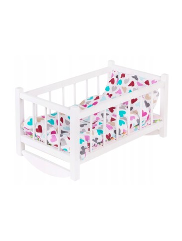 KOŁYSKA DREWNIANA BIAŁA DLA LALEK FIRMA PEEWIT + POŚCIEL SERCA