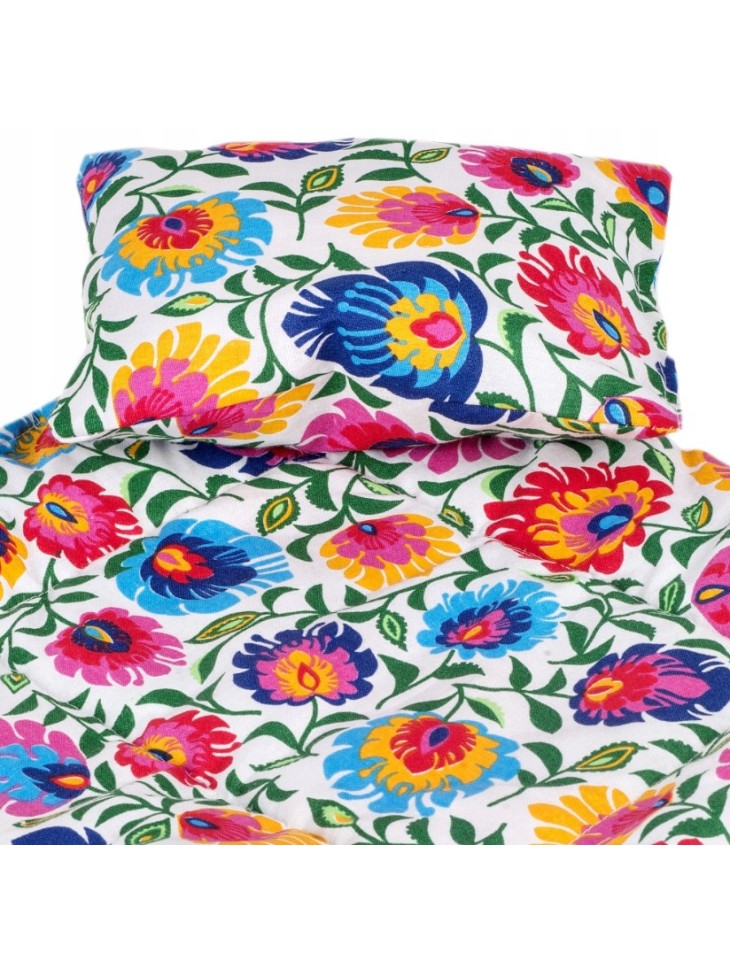 KOŁYSKA DREWNIANA BIAŁA DLA LALEK PEEWIT + POŚCIEL KWIATY