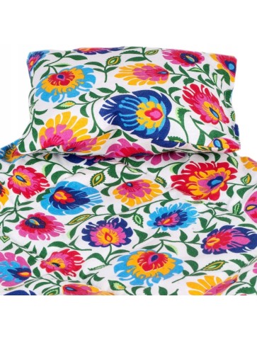 RETRO KOŁYSKA DREWNIANA BIAŁA DLA LALEK PEEWIT + POŚCIEL KWIATY