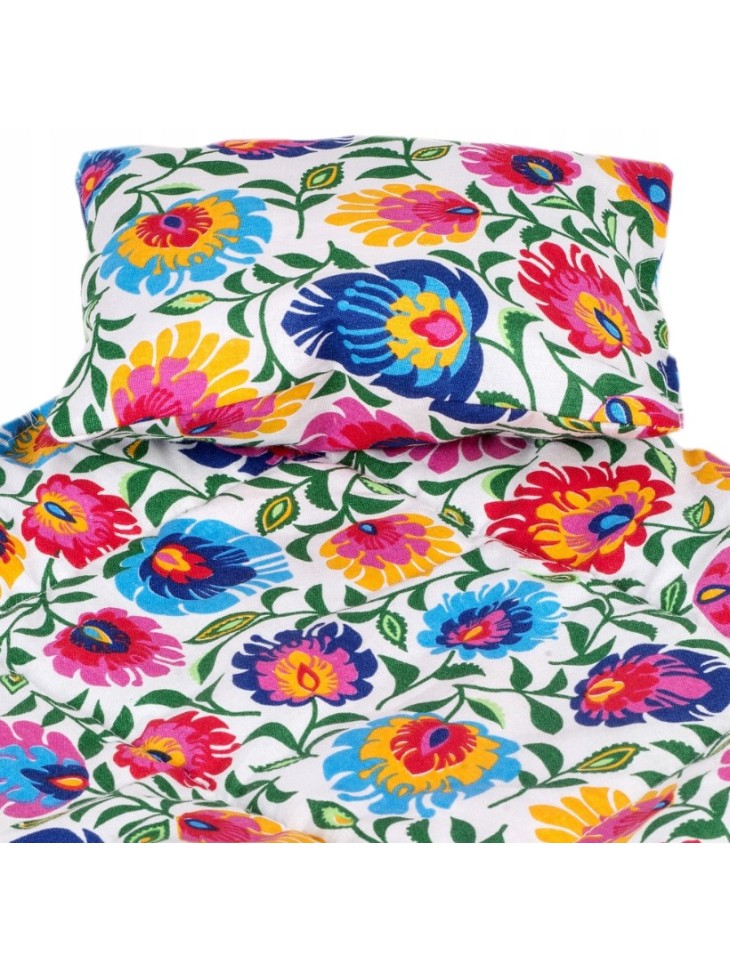 RETRO KOŁYSKA DREWNIANA BIAŁA DLA LALEK PEEWIT + POŚCIEL KWIATY