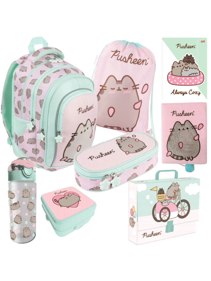 ZESTAW 8-ELEMENTÓW SZKOLNYCH DLA DZIEWCZYNKI PUSHEEN PINK ST. MAJEWSKI