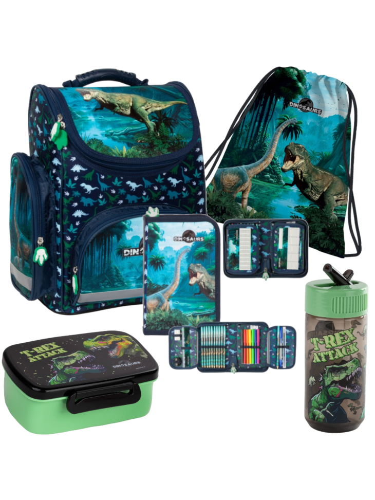 ZESTAW SZKOLNY DLA CHŁOPCA 5-ELEMENTÓW DINOZAUR 19/20 DERFORM